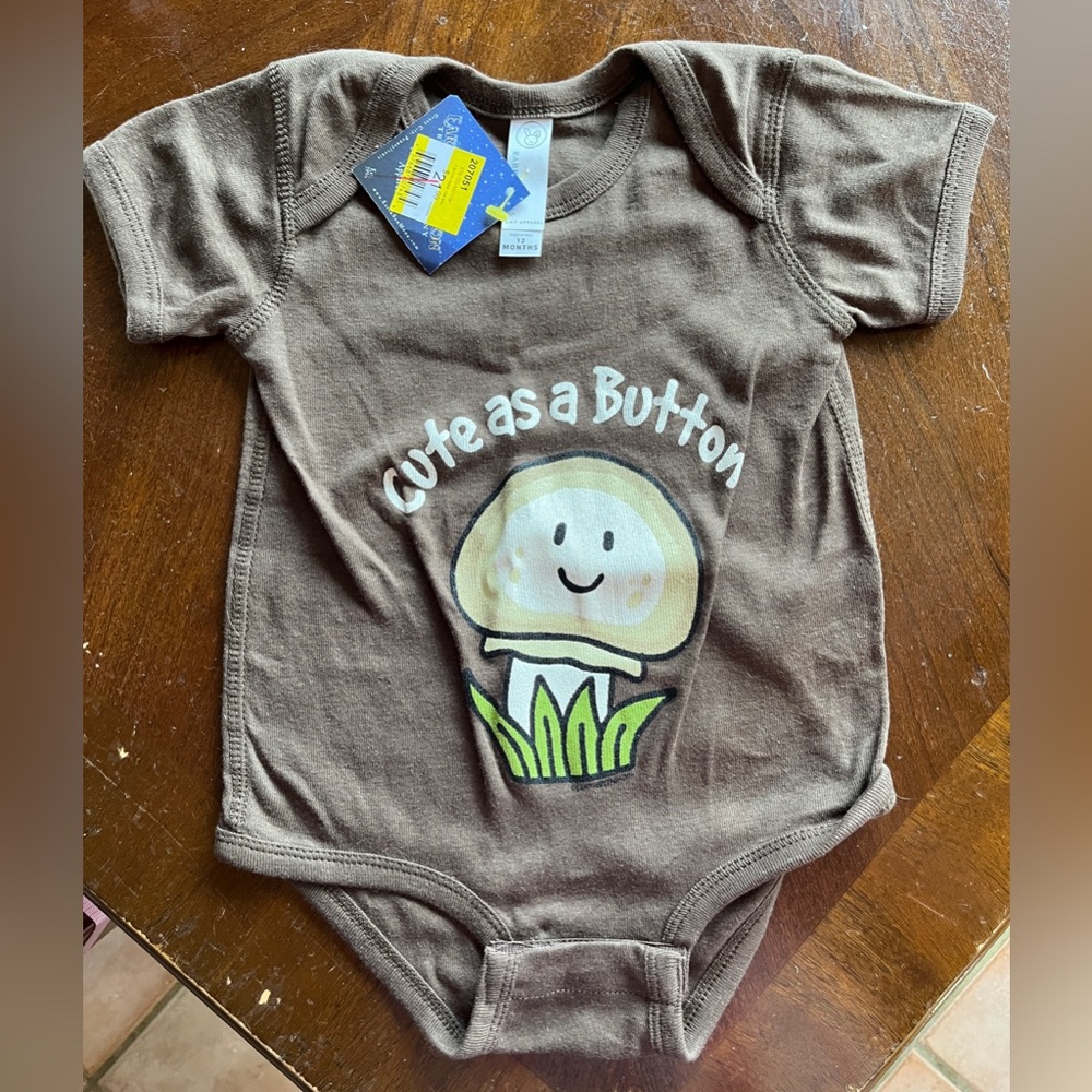 Cute as a Button Brown Baby Onesie